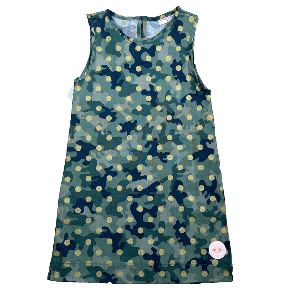 Smiling Button Polka Dot Camouflage Dress Girls Size 7 Green Gold Tunic New